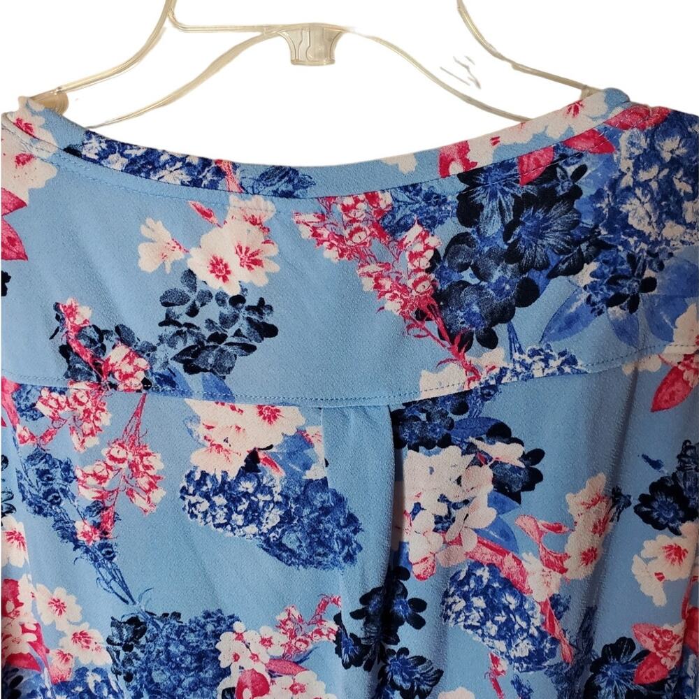 Elle Blue/Pink Floral Cap Sleeve Blouse, XXL - Picture 4 of 6